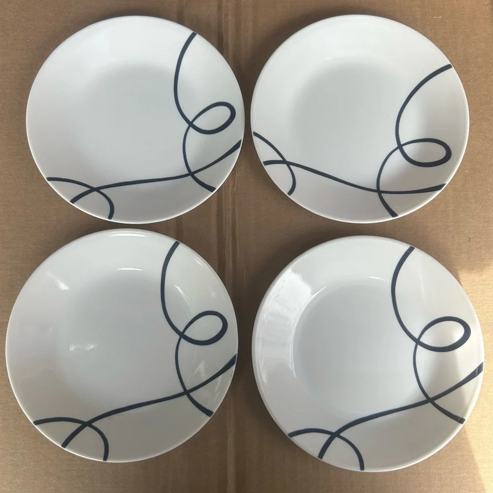 Corelle by Corning Lia ‘blue swirl’ set of 4 dishes salad dessert plates 6.75”